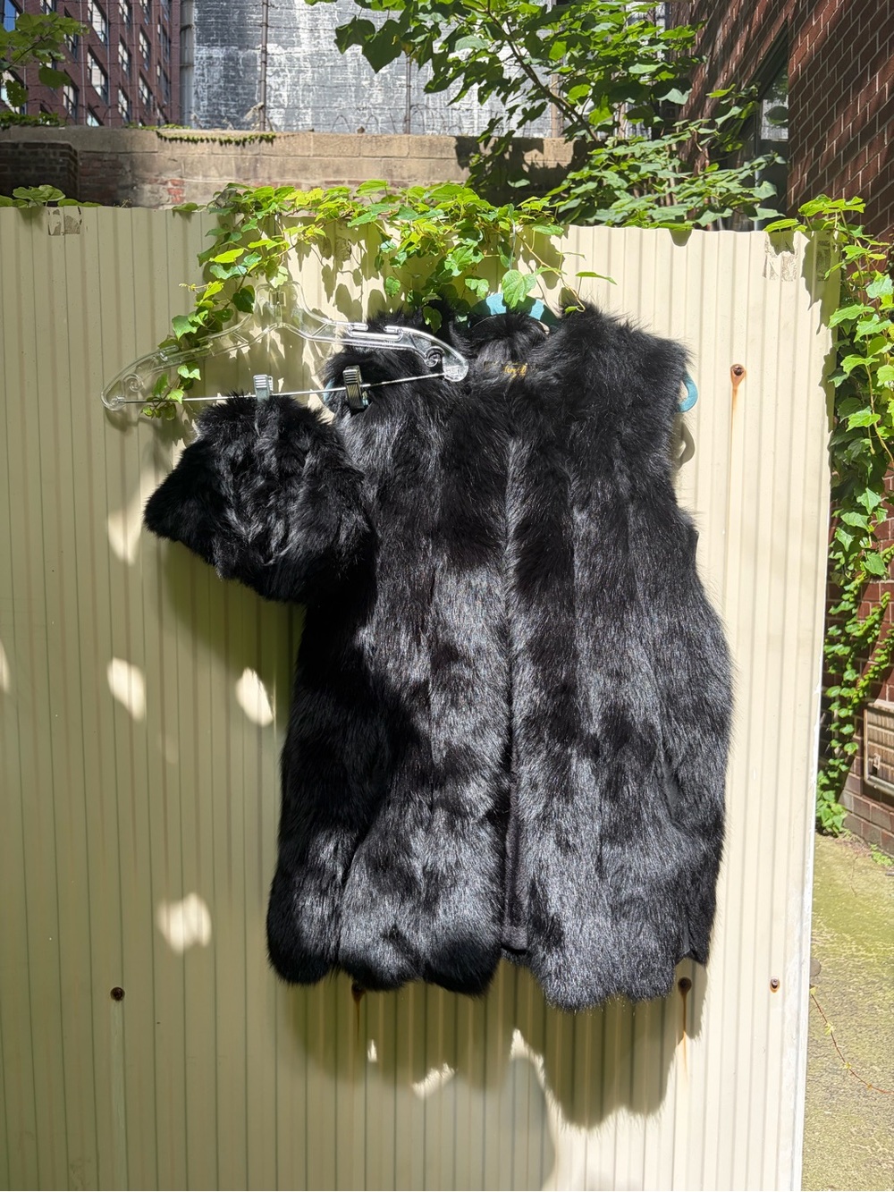 Real rabbit fur vest + hat set black xs-s